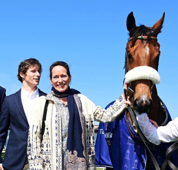 Princess Zahra Aga Khan seen with her son Iliyan Boyden and winning horse Tahiyra  May 28, 2023
